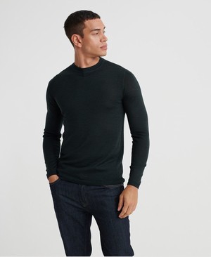 Superdry Edit Merino Crew Neck Férfi Ugró Fekete/MélyZöld | TYSXM6854